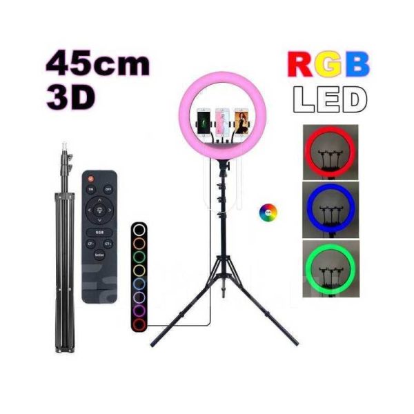 ring light led coloree 45cm rgb mj18 3d pour trepied selfie et video