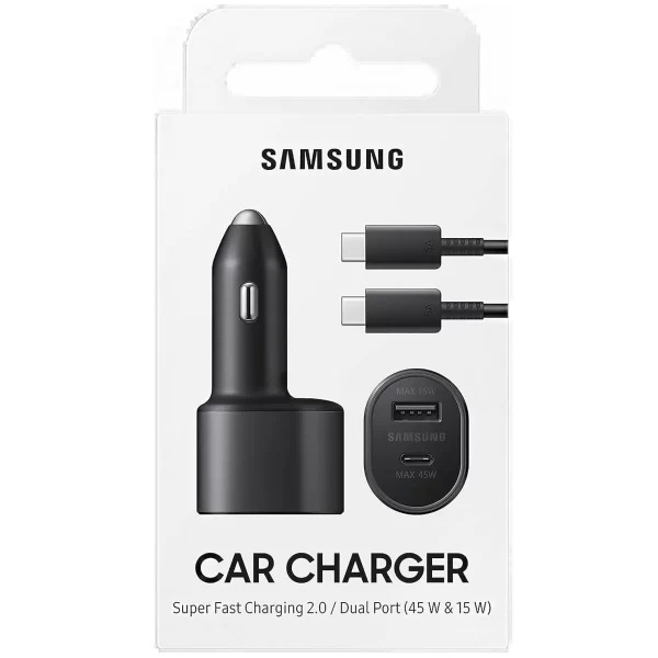 ⁦شاحن سيارة SAMSUNG بمأخذين 45 +15 واط⁩ - الصورة ⁦1⁩